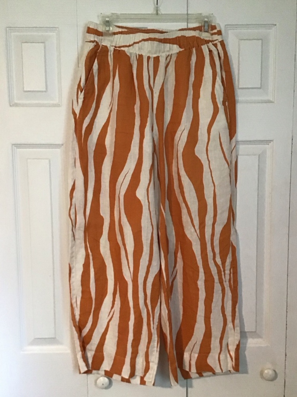 Rachel Zoe Pants Animal Print 100% Linen Pull On Wide Leg Size M